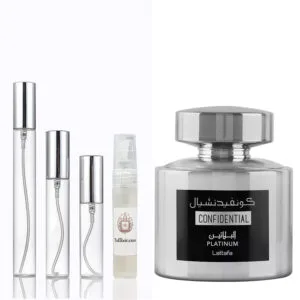 Muestra DECANT CONFIDENTIAL PLATINUM Lattafa Perfumes Árabes Originales Colombia